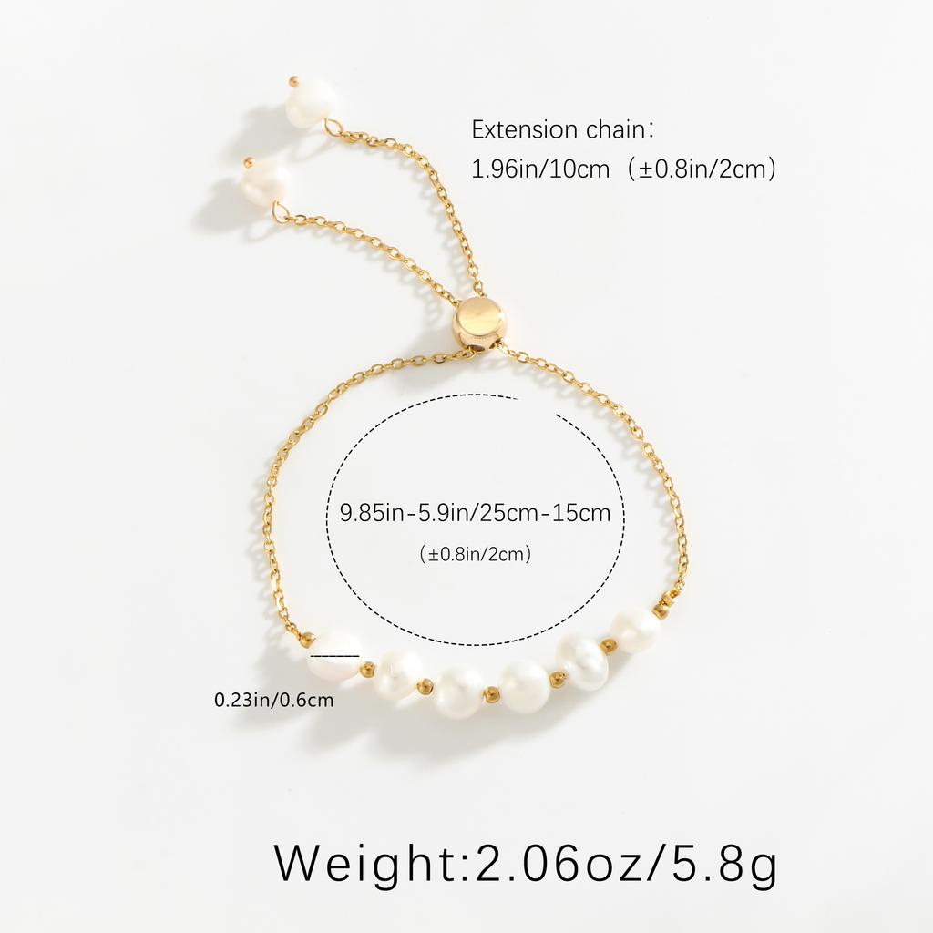 Golden Freshwater Pearl Adjustable Bracelet Copper Chain Beaded Wrist Jewelry for Women