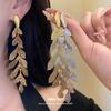 European and American Silver Needle Metal Pleated Leaf Fringed Earrings Fashionable Simple Stud Earrings Light Luxury High-end Earrings Women