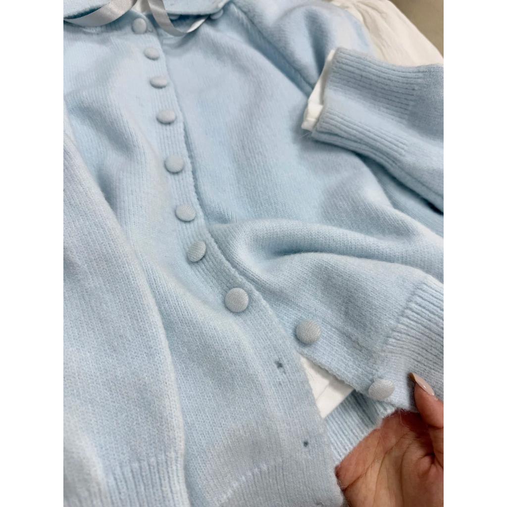 Sweet single-breasted lapel-neck knitted sweater for women, stacked in autumn and winter, thickened warm inner top, button coat