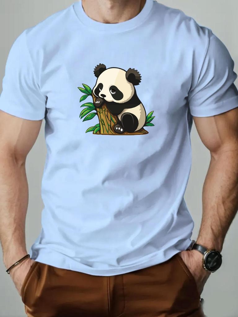 Unisex Cute Panda And Bamboo Cartoon Print Crew Neck Short Sleeve Oversized Loose Casual Summer Streetwear Daily Basic Wear Tee