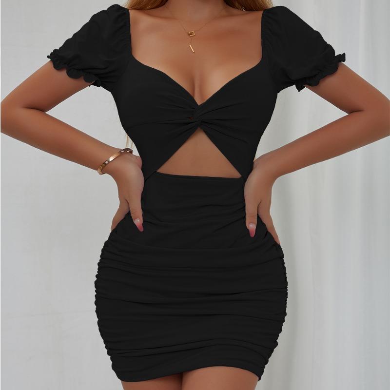 Women's Sexy Fashion Hollow Pleated Puffle-sleeve Hip Dress