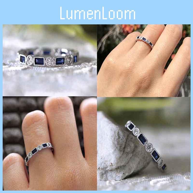 Versilberter Naturstein Weißer Saphir und Blauer Topas Eleganter Ring für Damen