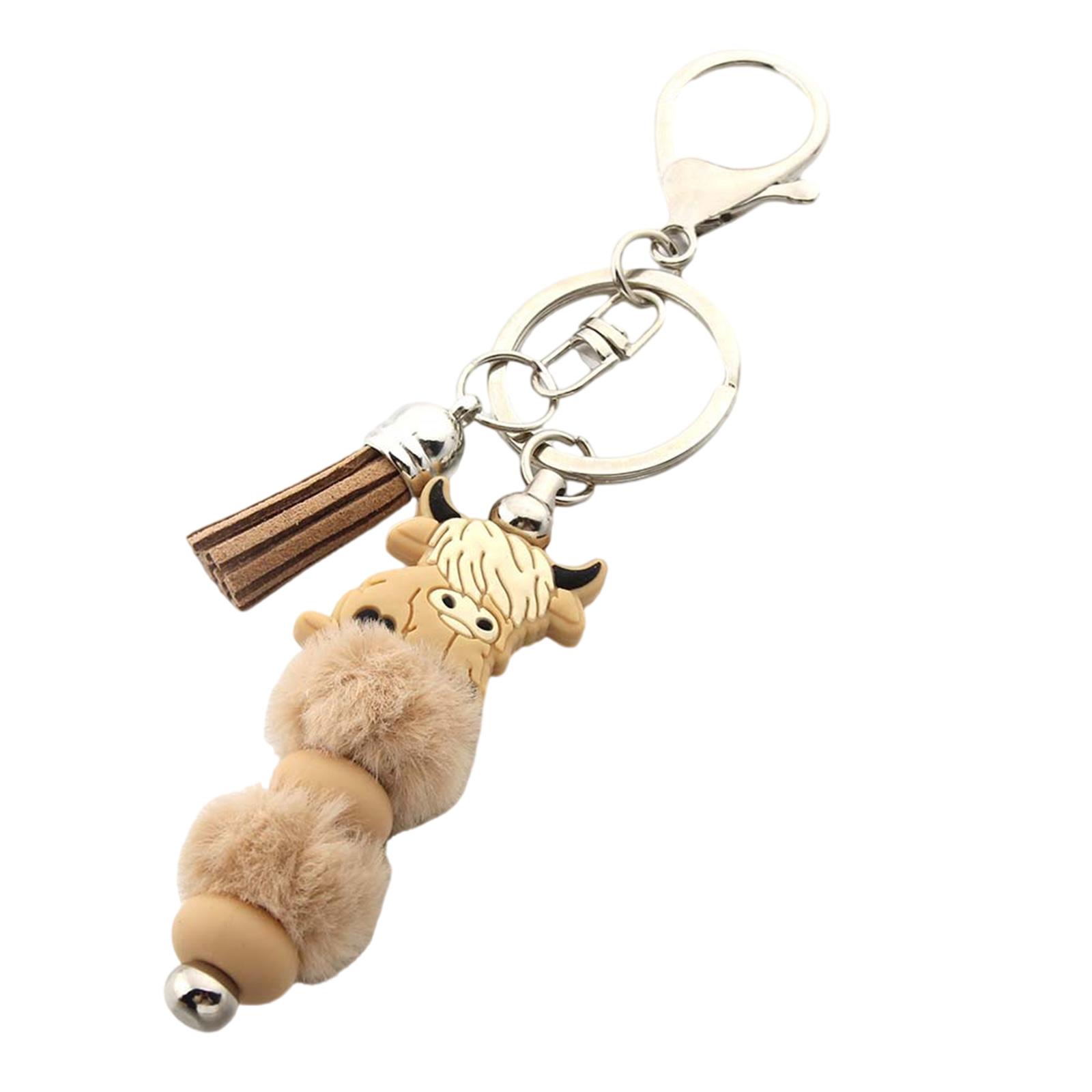 

Брелок с подвеской в виде коровы Хайленд, мягкий силиконовый брелок с бусинами и цветными кисточками, аксессуары для женщин и мужчин T3