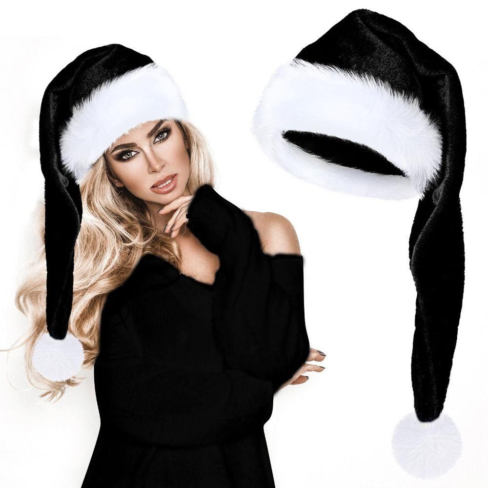 Red Hat Fur Xmas Cap White Fur Santa Hat Cosplay Supplies Plush Christmas Hat  Children Adult