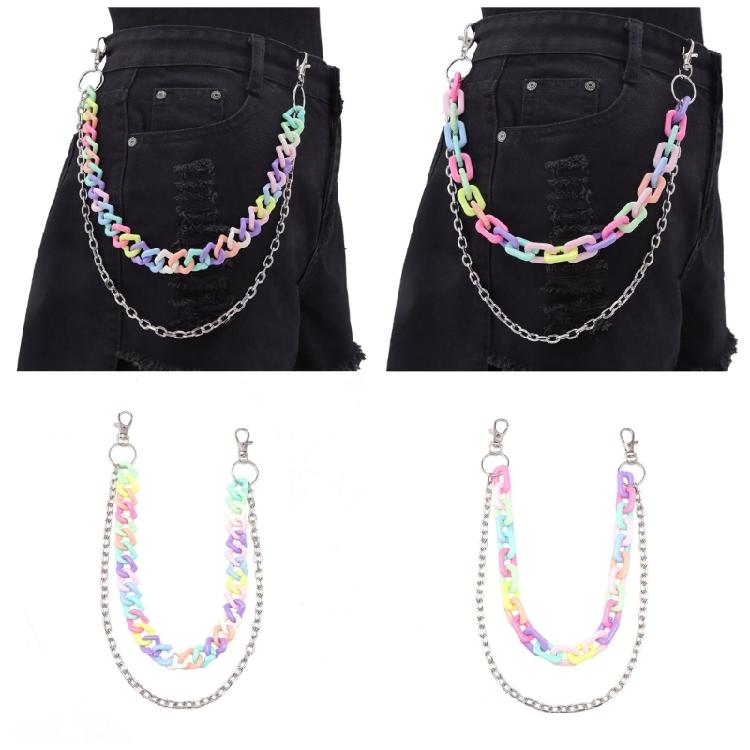Auffällige Süßigkeitenfarbene Acrylkette Regenbogenfarbene Kette Schlüsselanhänger für Mädchen Frauen Mode Streetwear Zubehör