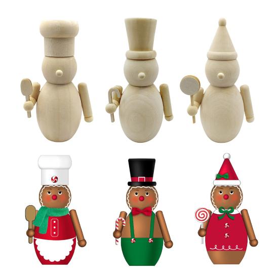 3 Stück Weihnachten Holz Unfertig Nussknacker Figur DIY Roh Unbemalt Soldatenfigur Festival Feiertagsparty Ornament Dekoration