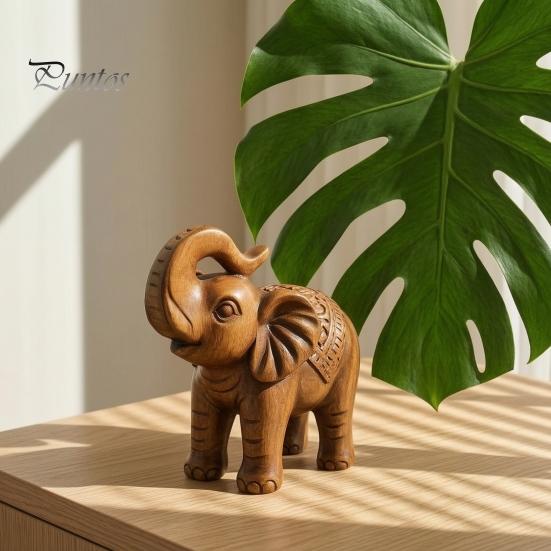 Housewarming Gift for Friends Elephant Figurine Ornament, Resin Wood Grain Statue, Auspicious Compact Shelf Statue Animal Sculpture Home Office Living