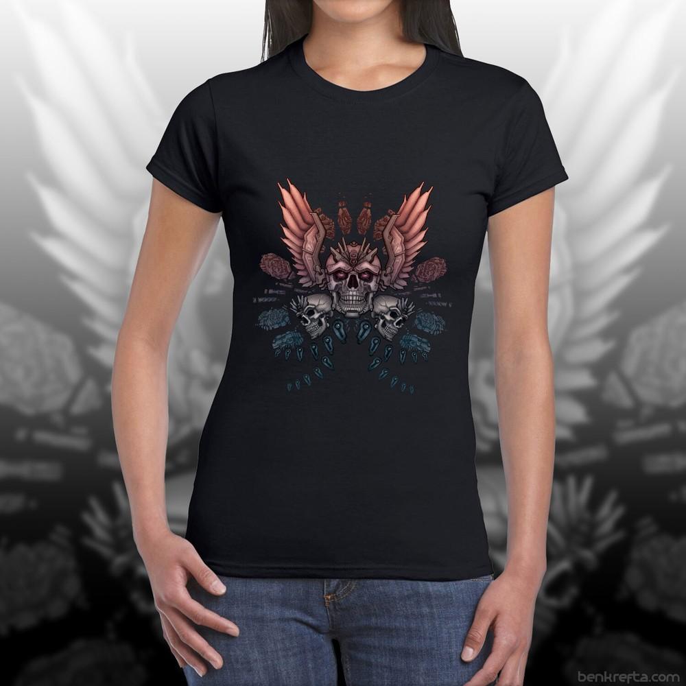 T Shirt Unisexs Scifi Skull Wings Tattoo Black Exclusive Krefta Tshirt