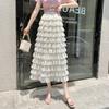 Cake Skirt Summer Age-Reducing High-Waisted Thin Lined Chiffon Pleated Long Skirt Women's Clothing