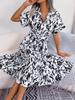 Women's Loose  Fashion Casual Sexy V-neck Bohemian Long Short Sleeve Dress