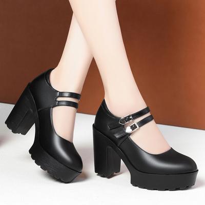 Vintage Flache Weiche Lederschuhe Blockabsätze Mary Jane 2025 Dicke Plateau-Pumps Für Büro Mutter Elegant Hochzeitsparty