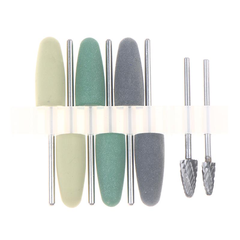 Dental Resin Base Acrylic Polishing Kit Drill Polisher Rotary Tools 6Pcs Silison Rubber Polish+2Pcs Tungsten Carbide Polish