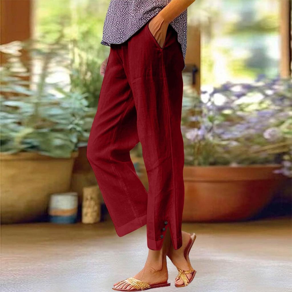Women's Fashion Casual Pants Solid Color Straight Pants Elastic Waist Pants With Pockets
