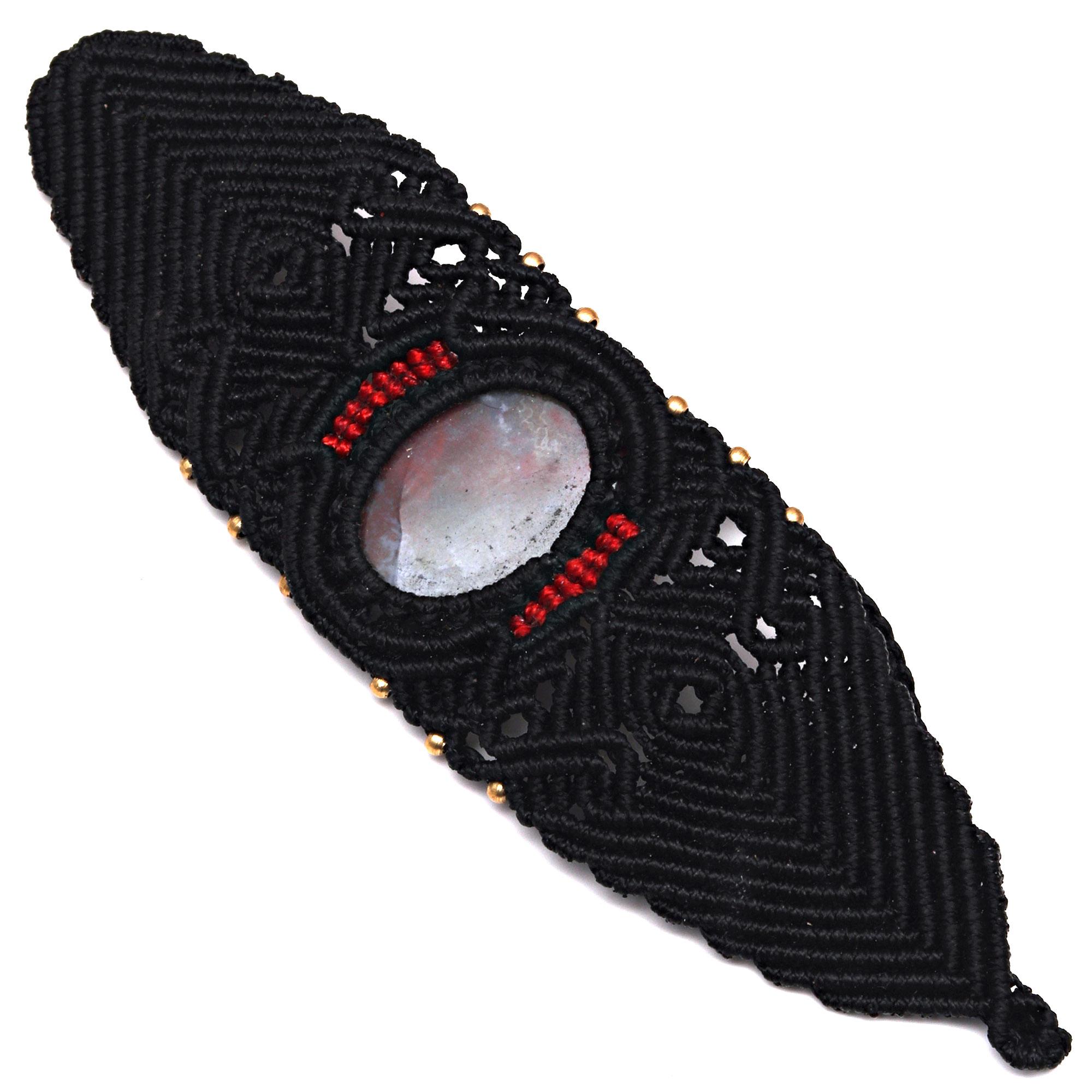 

Браслет Bloodstone Macrame Stone Hemp Подвеска Регулируемые бусины Ювелирные изделия