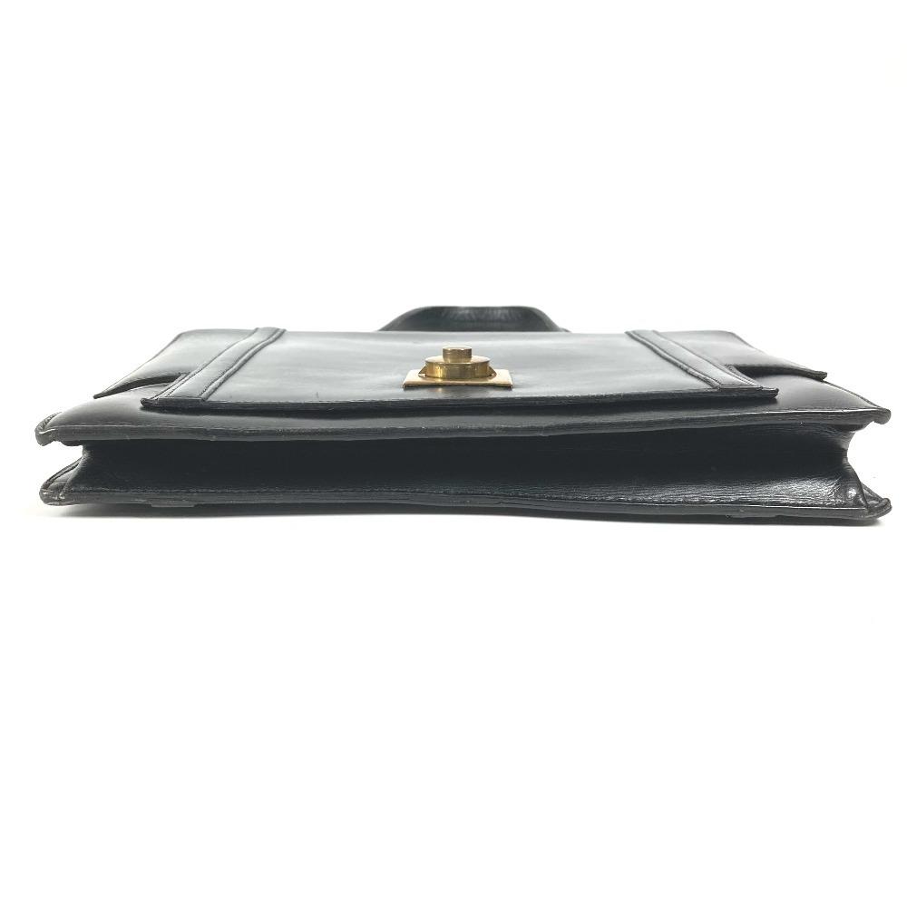 Hermes Bolsa de Mão com Aba e Logo Vintage Bolsa de Ombro Couro Preto/Ferragens Douradas