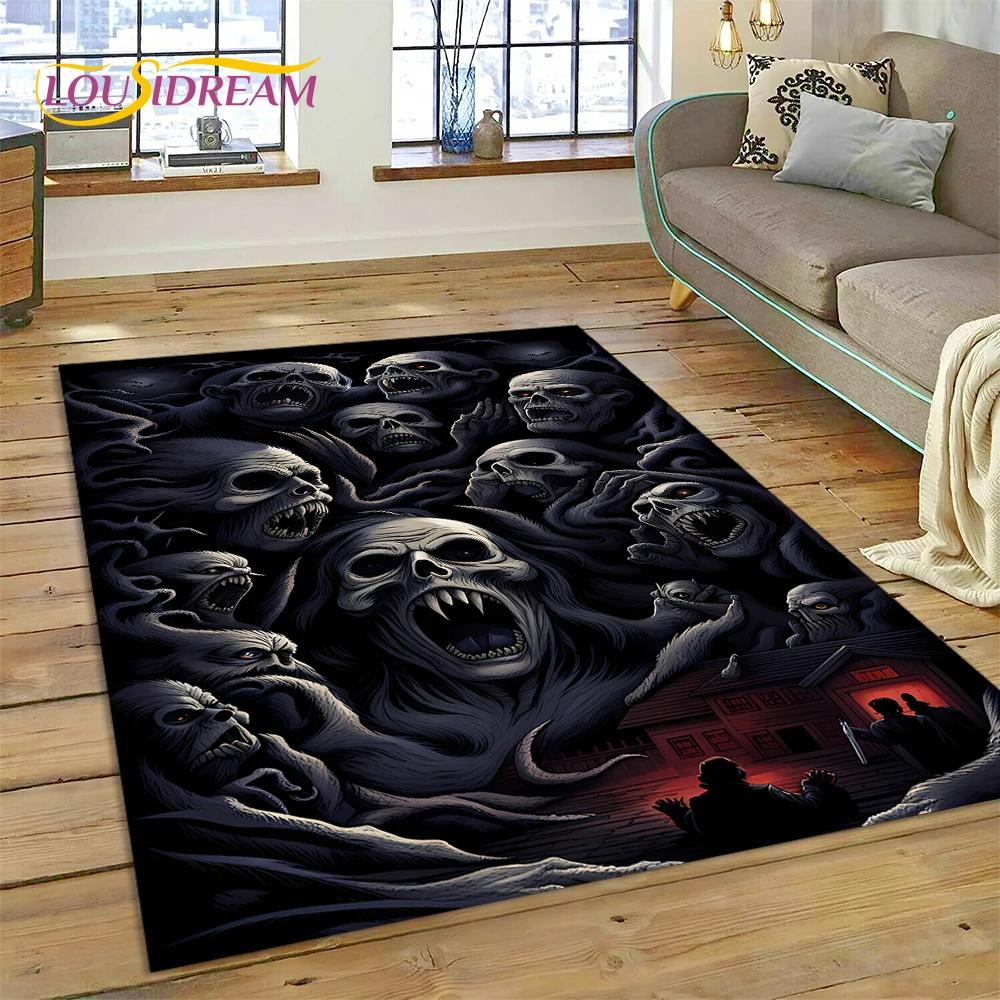 3D Horror Gothic Skull Skeleton Rug Carpet for Living Room Bedroom Decor,Floor Mat Non-slip Decoration for Sofa Doormat Gift Kid
