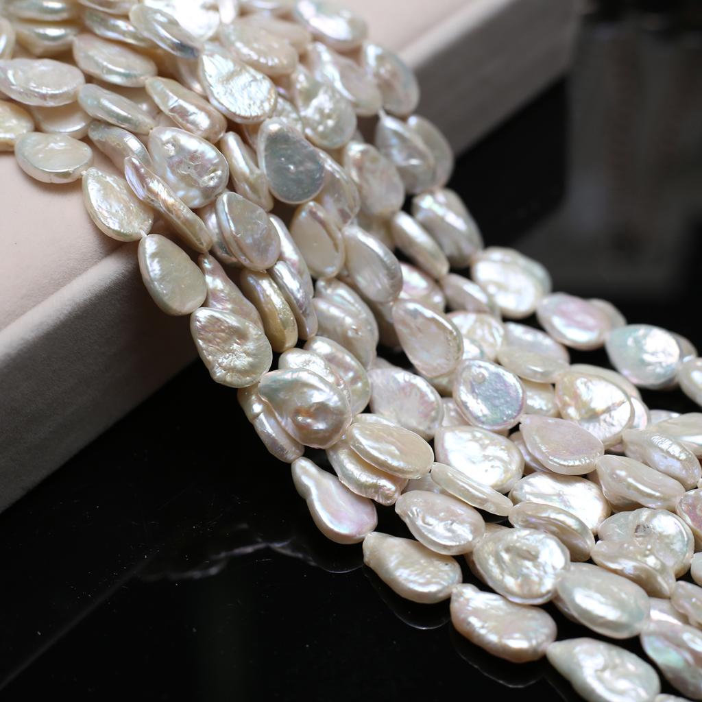 Boho Handmade Teardrop-shaped Pearl 10×15mm, White Natural Freshwater Pearls Beads for Jewelry Making DIY Necklace Accessories, Mother's Day Gift 36cm