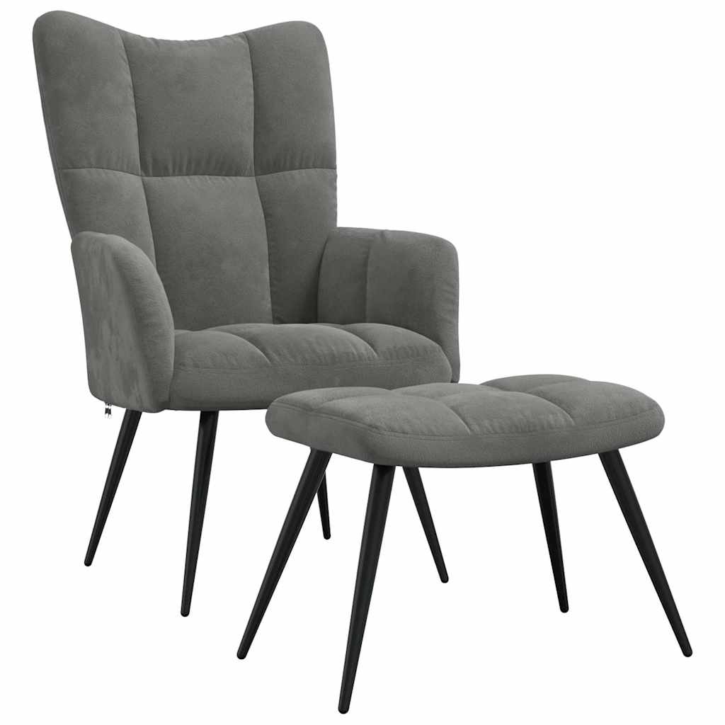 Relaxation Armchair with Footstool Dark Grey Velvet