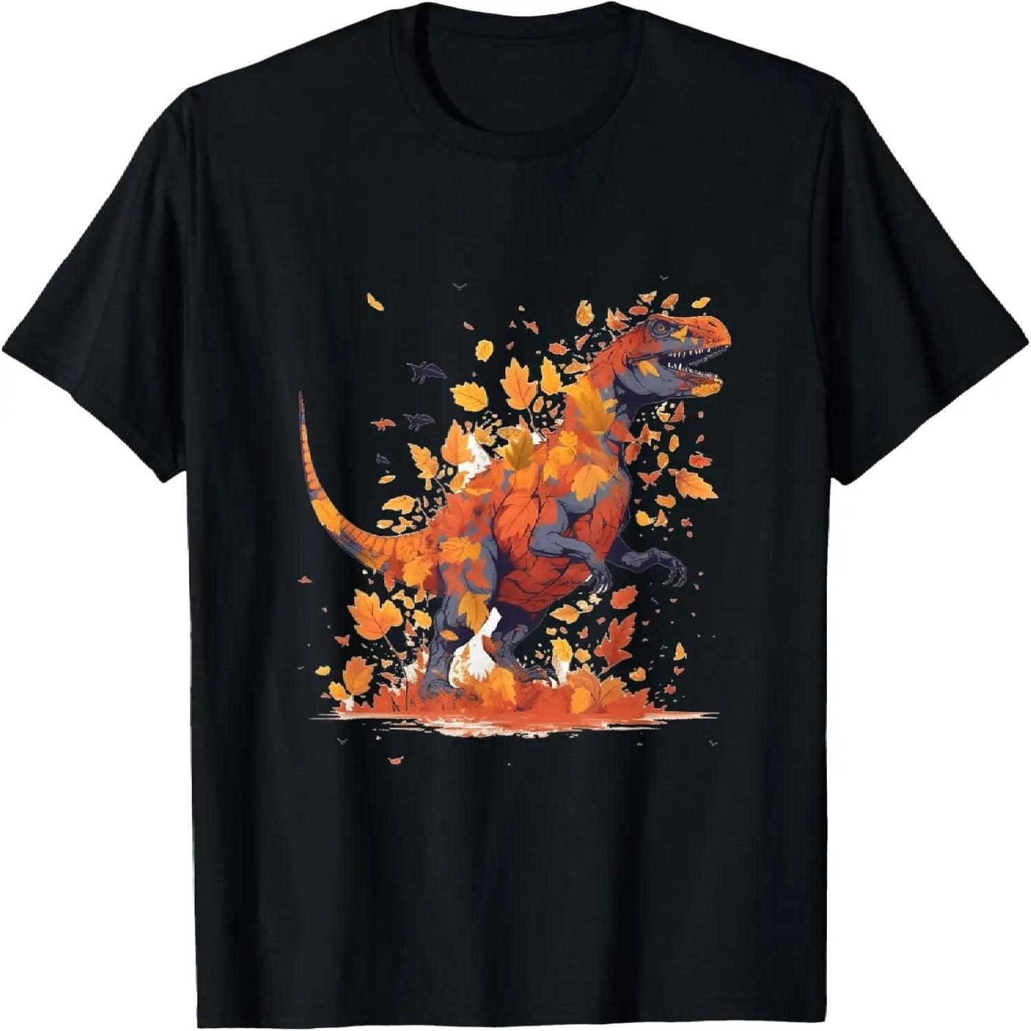 T-Rex Fall Leaves Thanksgiving Day Dinosaur Boys Girls Kids T-Shirt S чёрный