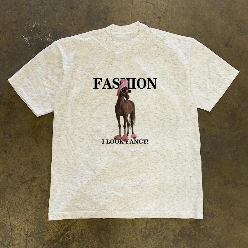 Loose Fit Cotton Tshirt Short Sleeve Double Thread 3a260g Retro American Style For Couples Unisex Unisex Casual Round Neck