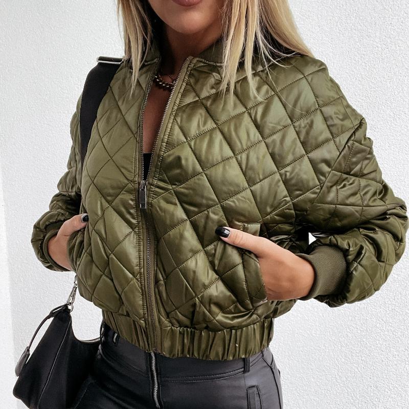Autumn and Winter Women's New Long-sleeved Solid Colour Short Section Zip Jacket Cotton Jacket