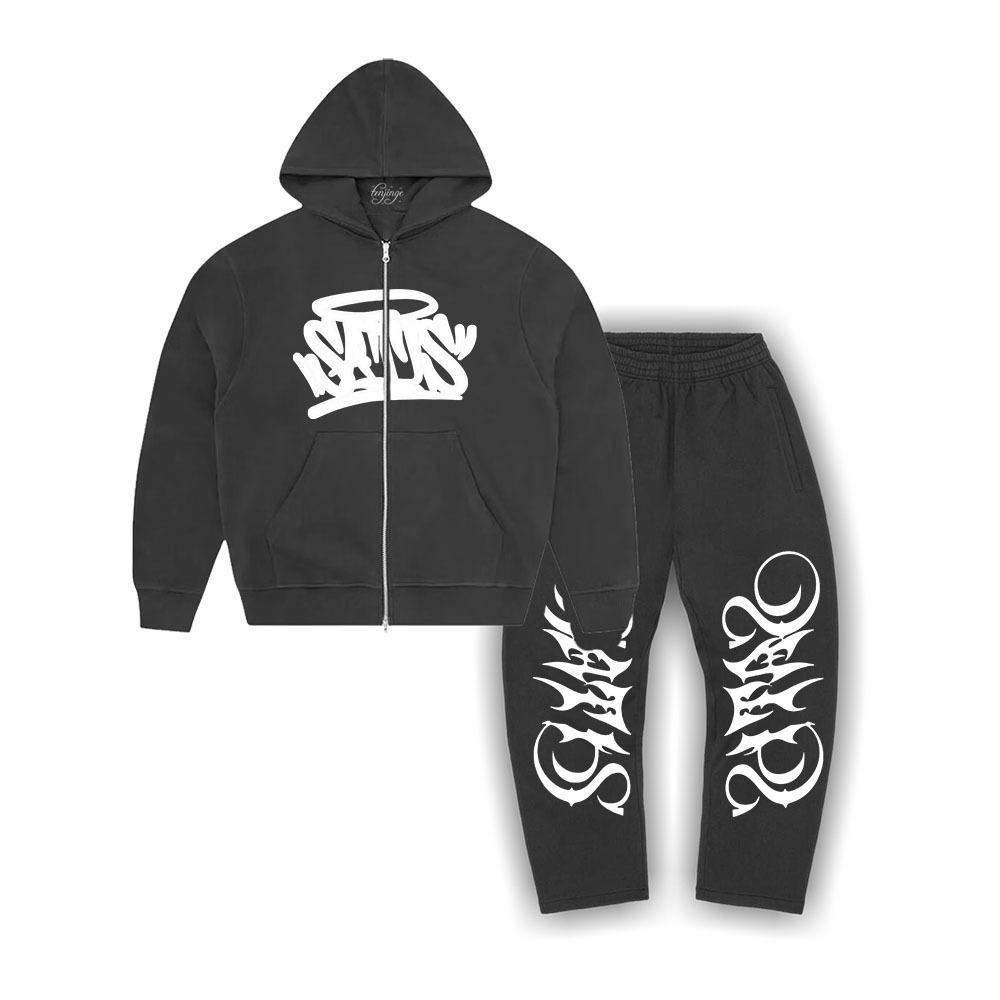 Europäischer und Amerikanischer Herren Herbst und Winter Neuer Stil Amerikanische Modemarke Bedruckte Reißverschluss Sweatshirt Jacke Hip-Hop Ins Stil Set