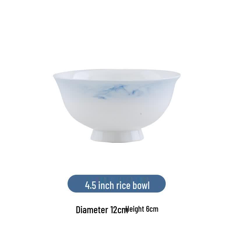 Songdai Underglaze Bone China 4.5-inch High-Foot Rice Bowls (Set of 10)