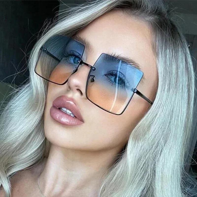 Brand Designer Square Sunglasses Woman Fshion Luxury Oversized Sun Glasses Female Vintage Retro Big Frame Metal