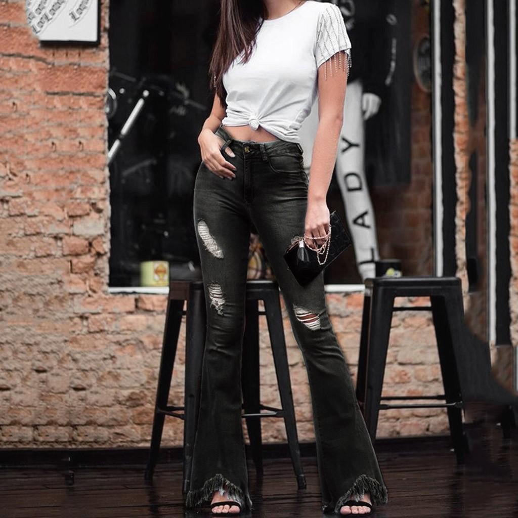 

(SU)Женские джинсы с высокой талией и пуговицами, брюки с кисточками, брюки-клеш