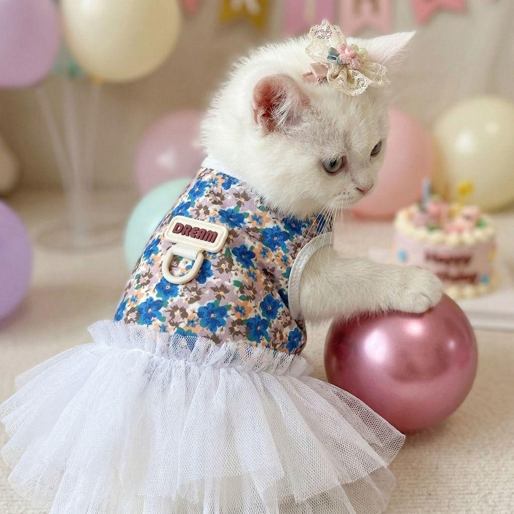 Breathable Dog Princess Dress White Lace Cat Cake Skirt Puffy Dog Floral Skirt  Photo Shoot