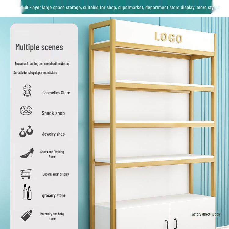 Steel-Wood Multi-Layer Floor Display Rack for Cosmetics and Baby Store