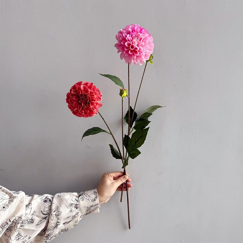 Artificial Moisturizing 2Head Dahlia Real Touch Flowers Bridal Bouquet Wedding Decoration Party Floral Home Decor Dahlia