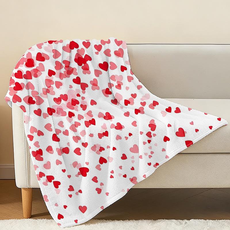 Lightweight Flannel Throw Blanket, Soft Cozy Heart Pattern Blanket, Warm Plush Home Decor Throw, Ideal Valentine's Gift for Couch & Bed