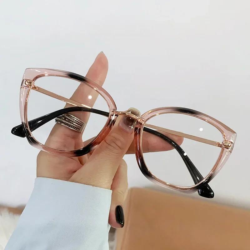 Fashion Durable Blue Light Blocking Women Cat Eye Triangle Metal Frame Glasses Female Anti Radiation Protection Eyeglasses