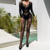 Women Sexy Jumpsuit Bodystocking Fish Net Floral Hollow Swimwear Transparent Mesh Underwear Ultra Thin Sheer Bodysuit Pantyhose
