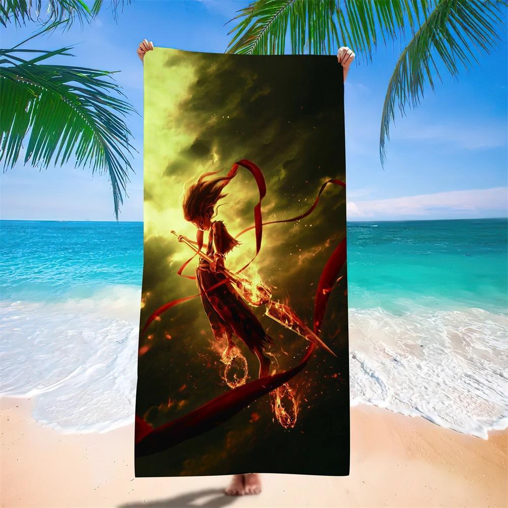 Nezha Beach Towel, Sun Protection, Quick Drying, Enlarged And Thickened Summer Seaside Vacation, Guochao Cartoon Bath Towel