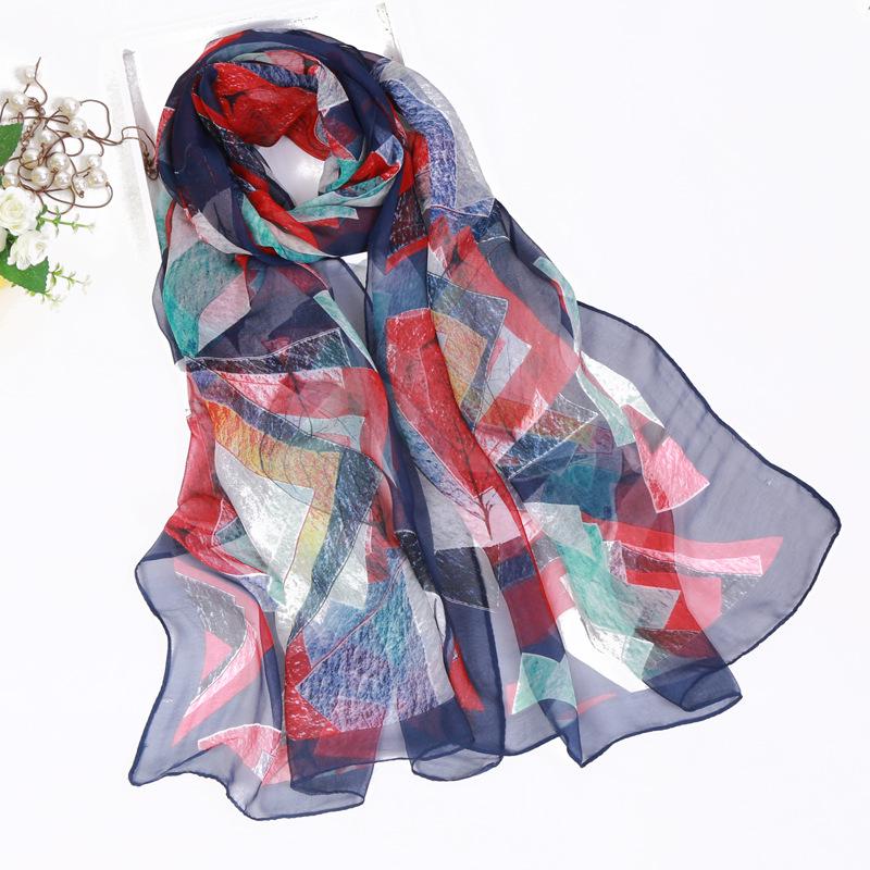 2019 Qiaoqi Long Silk Scarf with Leaf Pattern - Sun Protection, Hot Selling Thin Silk Scarf