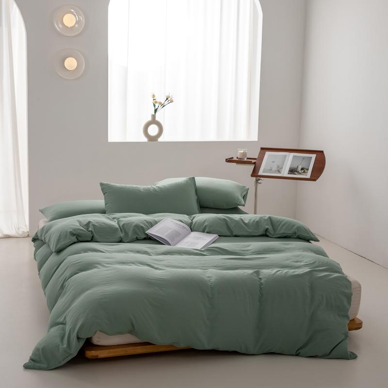 Japanese Washed Cotton Soft Bedding Set Duvet Cover with Pillowcases Bedclothes Comforter Covers Sets Solid Color Home Textile