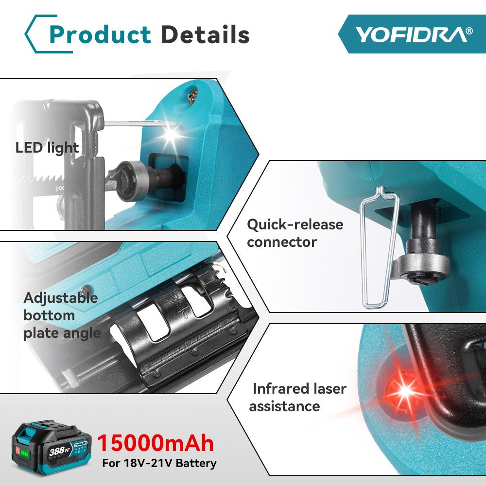 Yofidra Brushless 19mm Electric Jig Saw Infrared Laser Curve Saw Variable Speed MultiFunction Cutter For Makita 18V Battery Pin