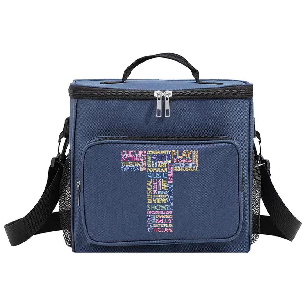 Insulated Bags Portable Shoulder Lunch Bag Waterproof Cooler Box Thermal Organizer Handbag for Men and Women Text Letter Pattern