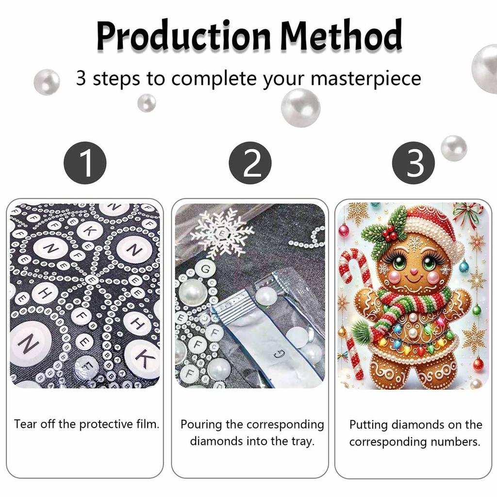 Weihnachts-Lebkuchenmann Perlenmalerei-Set mit Rahmen Glänzende Leinwandkunst Kreatives Basteln Heimdekoration Geschenk für festliche Feiertage