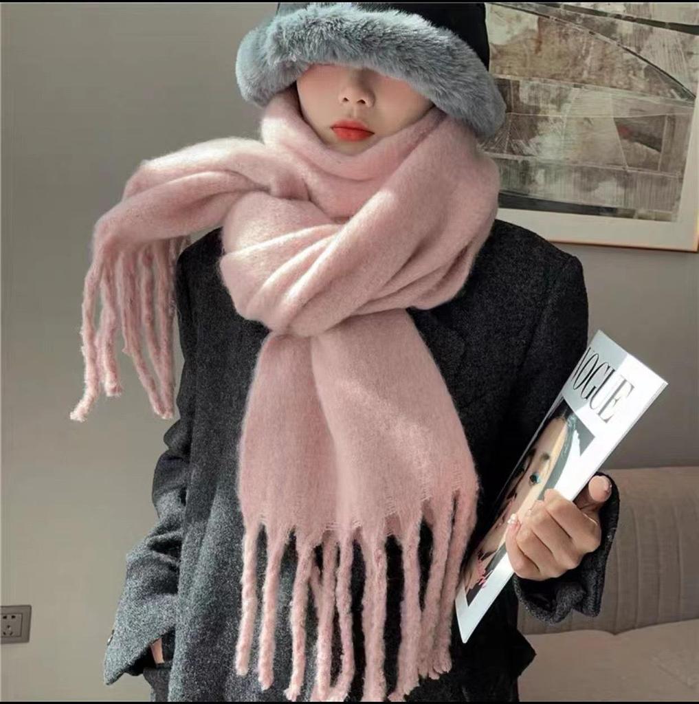 High-End Women's Mohair Scarf – Pure Color, Thick, Warm, All-Match, Korean Style for Autumn/Winter 2024