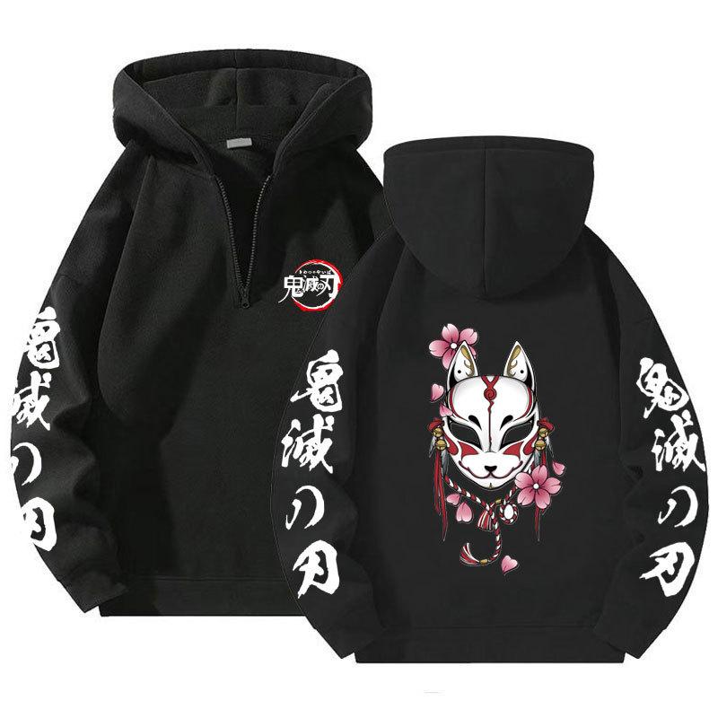 Japonské Anime Demon Slayer Mikiny s polovičným zipsom Harajuku Manga Grafické Pulóvre Bežné s kapucňou Streetwear Mikiny