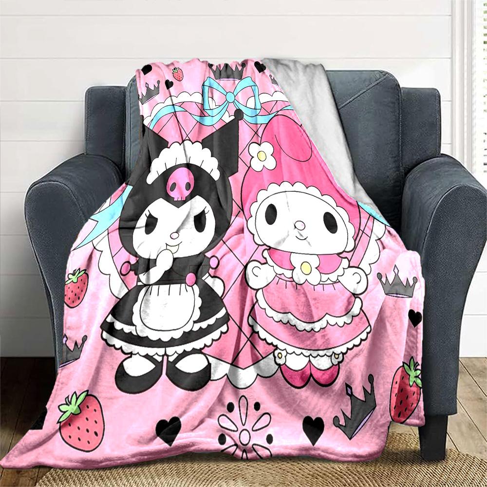Kawaii Princesses Pink Flannel Blanket Super Soft Warm Cozy Blanket For Sofa Bed Office Travel Allseason Home Decor Gift
