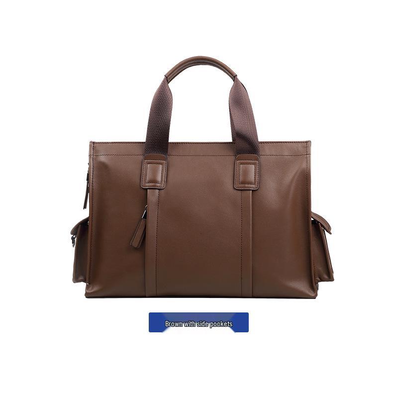 Men's Genuine Leather Briefcase - Casual Large Capacity Crossbody Handbag for Laptops