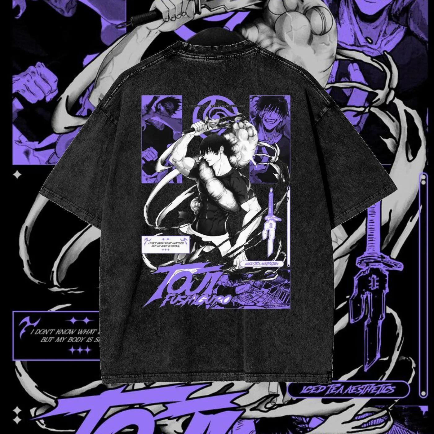 

Аниме-футболка Jujutsu Kaisen для мужчин и женщин Мегуми Фушигуро Летняя винтажная выстиранная Y2K Мужская футболка Хлопковые топы S