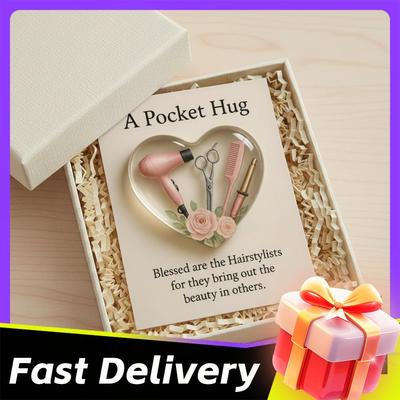 Mini Hairdresser Tools Heart Pocket Hug Token with Greeting Cards Inspirational Keepsake Hairdresser Christmas Ornament Gifts