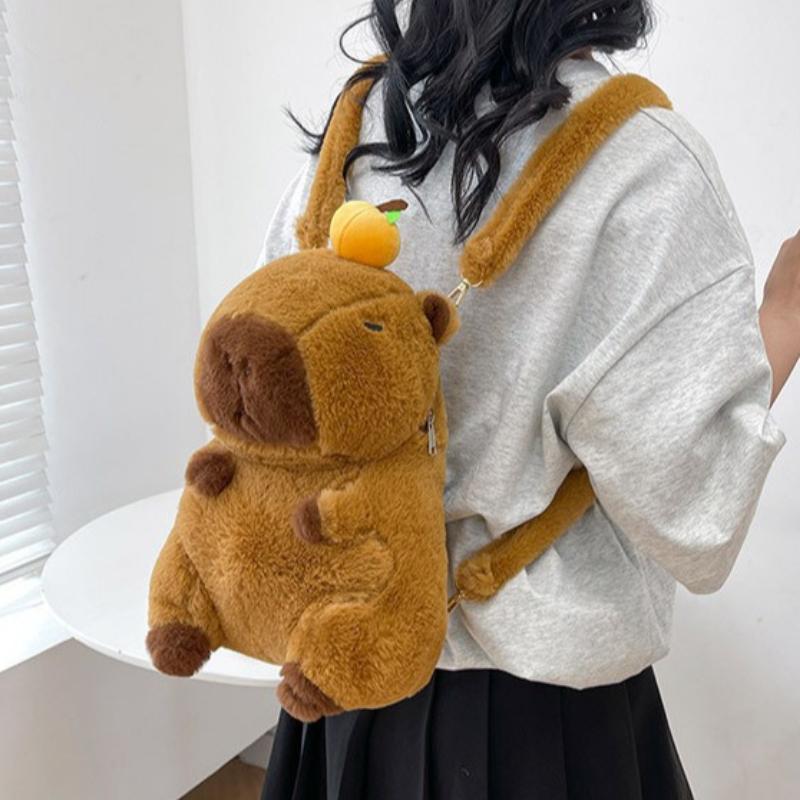 Capybara Plush Backpack Kawaii Fashion Plushie Doll Fur Bag Children's Bag Shoulder Bag Mini Knapsack Bags Gifts for Girlfriend