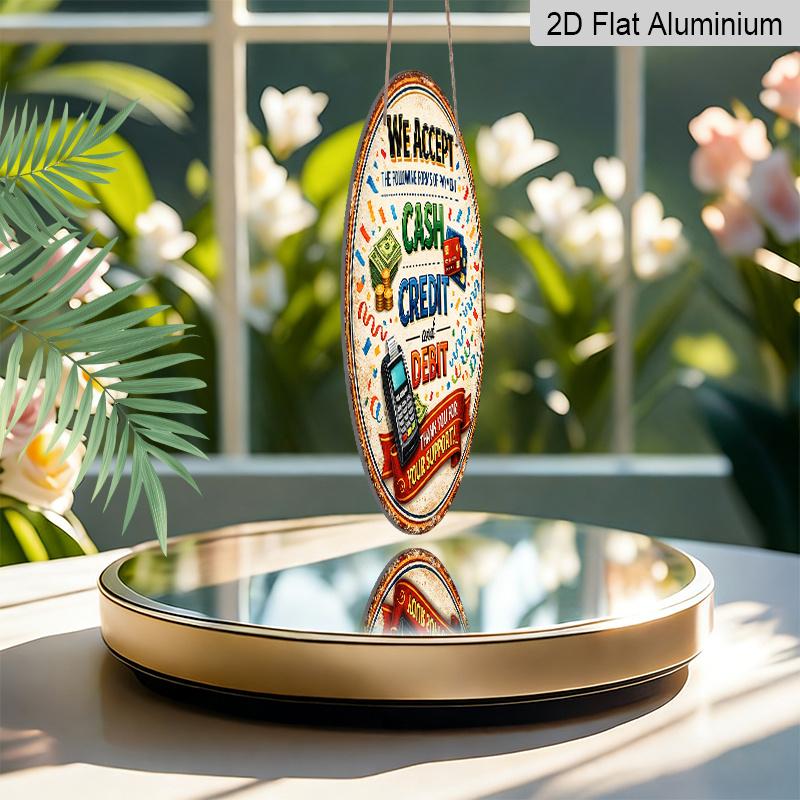 2D Flat - 1pc Round Aluminum Hanging Sign, Vintage Plaque About "Accept Cash Credit Debit Cards Payment", "Store Checkout POS Decoration" Themed