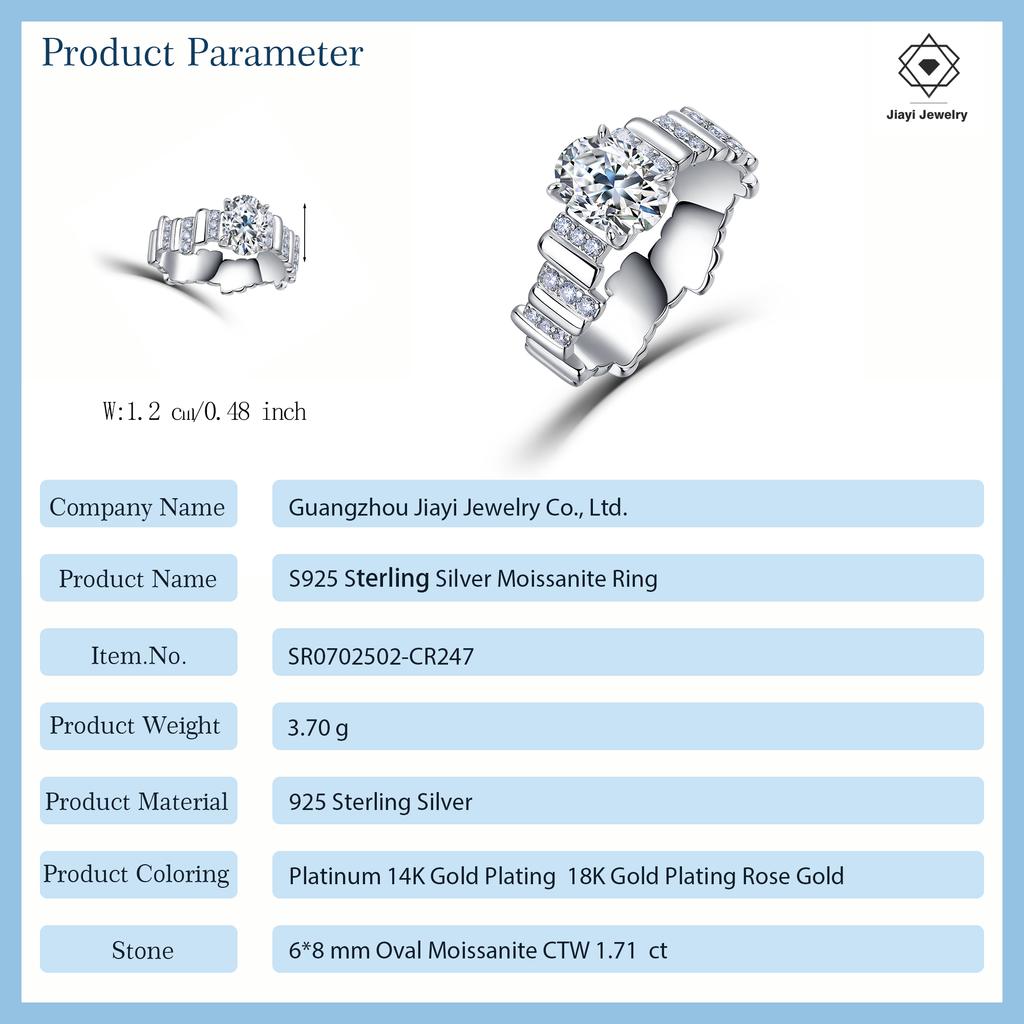 1.71 CTW S925 Silver Watch Chain Link Solitaire Moissanite Ring Custom Wide Chunky Band Women Statement Jewelry